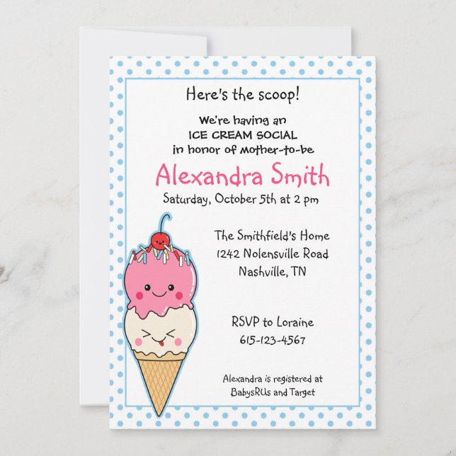 Invitation Baby shower social de la glace (Devant)