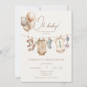 Invitation Baby shower Soft Boho Neutral Vêtements de bébé