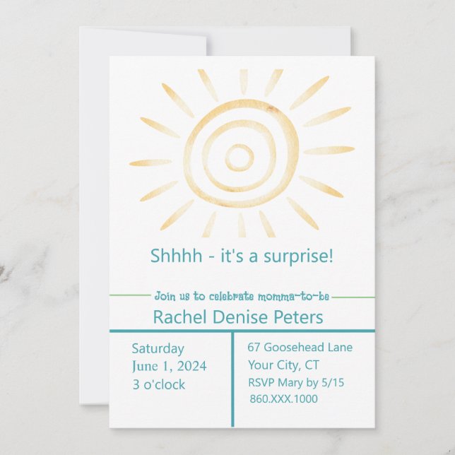 Invitation Baby shower SOLEIL (Devant)