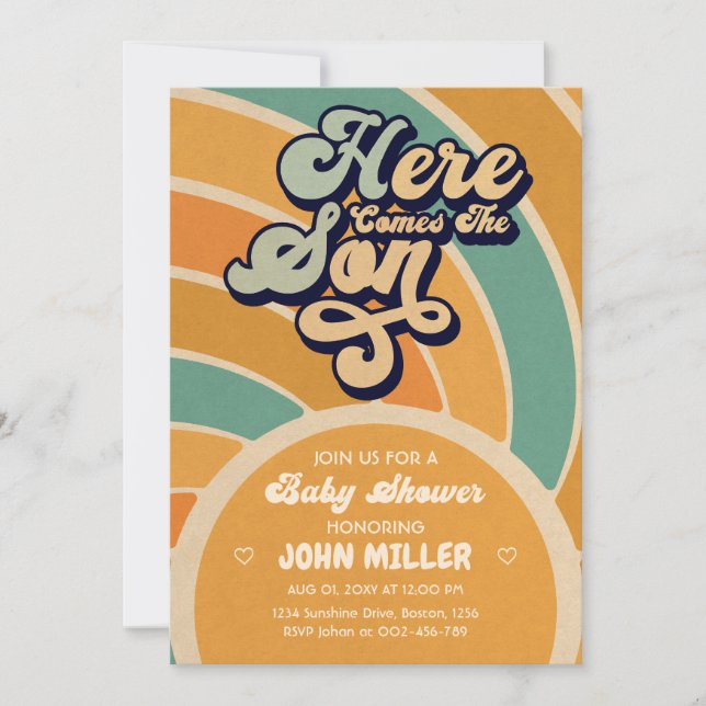 Invitation Baby shower Soleil Ici Venez Le Son Retro (Devant)