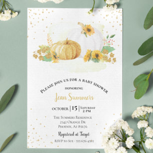 Invitation Baby Shower Soleil Jaune Tournesol Citrouille Auto