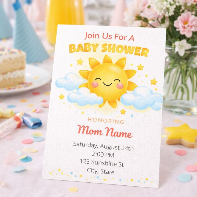 Invitation Baby Shower Soleil Mignon (Créateur téléchargé)