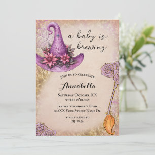 Invitation Baby Shower Sorcière Bébé Rose Halloween