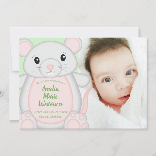Invitation Baby shower souris (Devant)