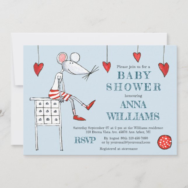 Invitation Baby shower souris et berceau (Devant)