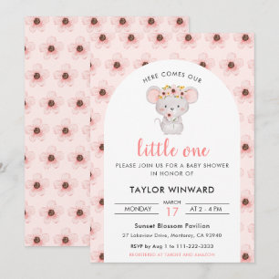 Invitation Baby Shower Souris Florale Rose