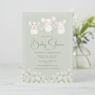 Invitation Baby Shower Souris Mignonnes & Marguerites