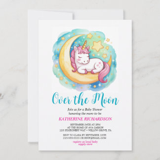 Invitation Baby Shower « Sous la Lune » – Licorne Endormie