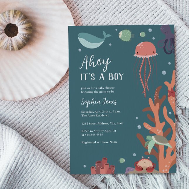 Invitation Baby shower sous la mer Ahoy C'est un garçon (Créateur téléchargé)