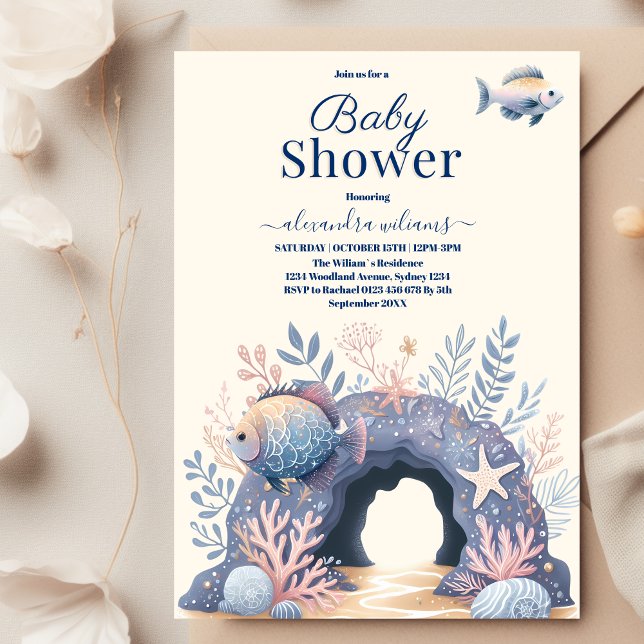 Invitation Baby shower sous-marin d'aquarelle enchanteur (Créateur téléchargé)