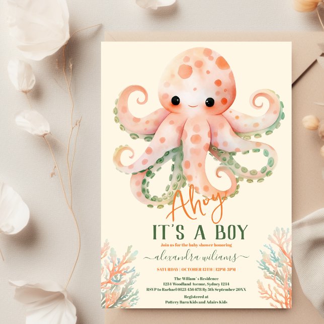 Invitation Baby shower sous-marin d'aquarelle enchanteur (Créateur téléchargé)