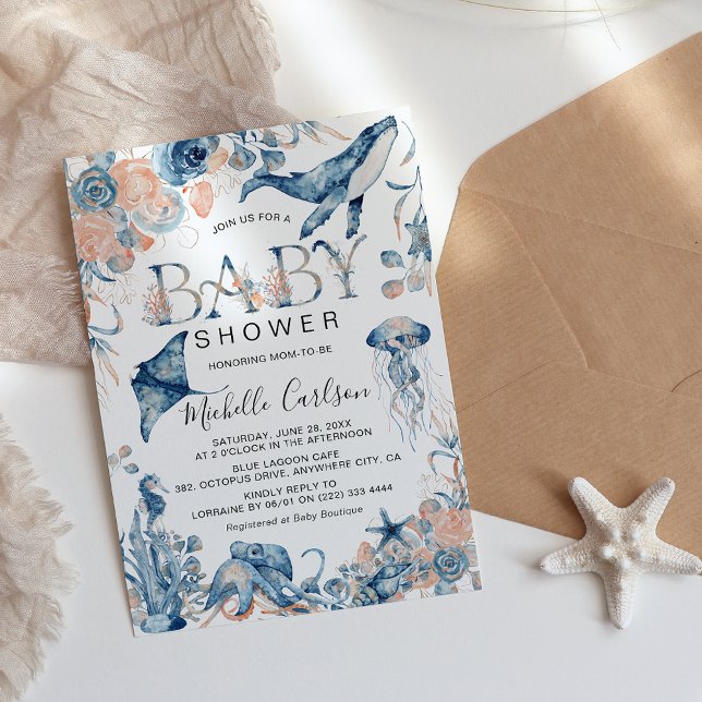 Invitation Baby shower sous-marin d'aquarelle enchanteur (Créateur téléchargé)