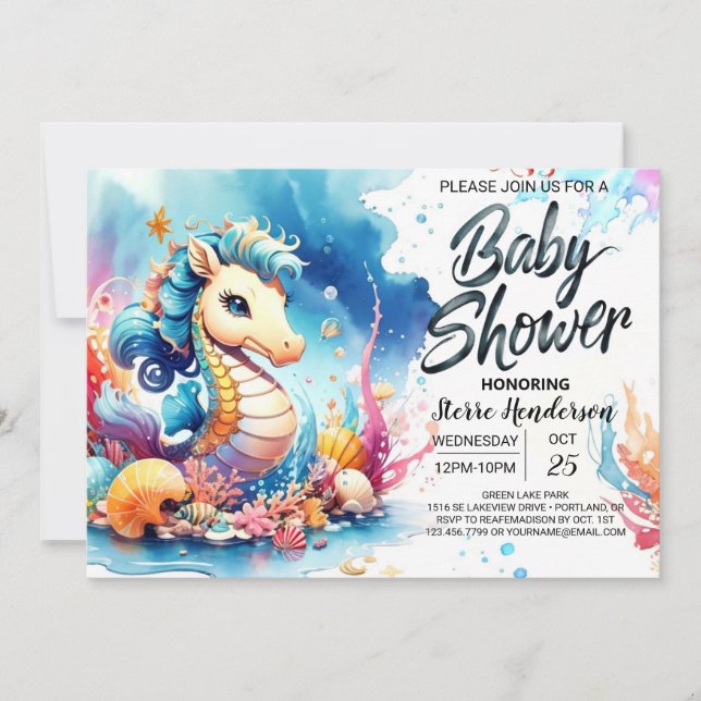 Invitation Baby shower sous-marin de Seahorse (Devant)