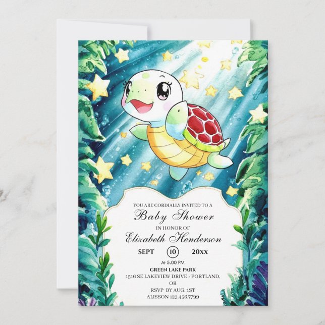 Invitation Baby shower sous-marin Pastel Turtle (Devant)