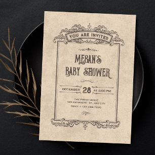 Invitation Baby shower sous une arche gothique vintage
