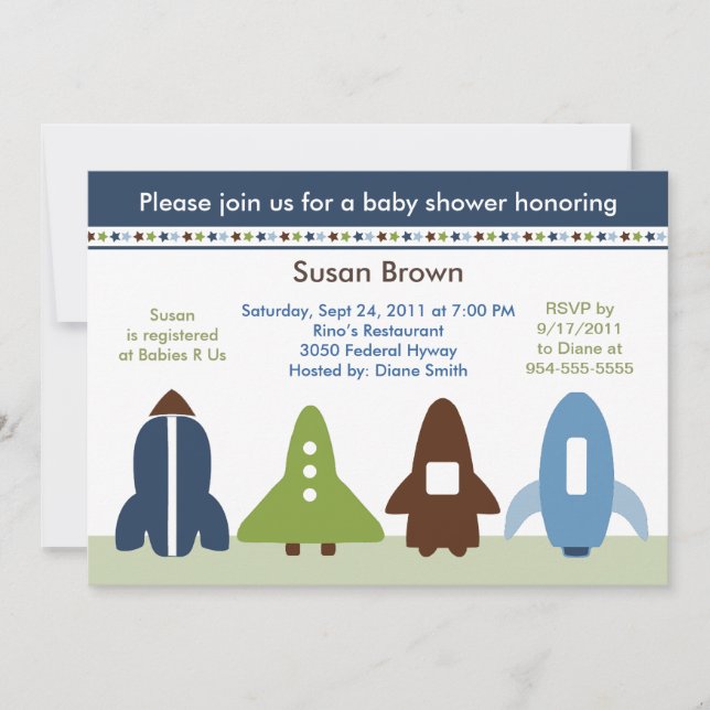 Invitation Baby shower Space Rockets (Devant)