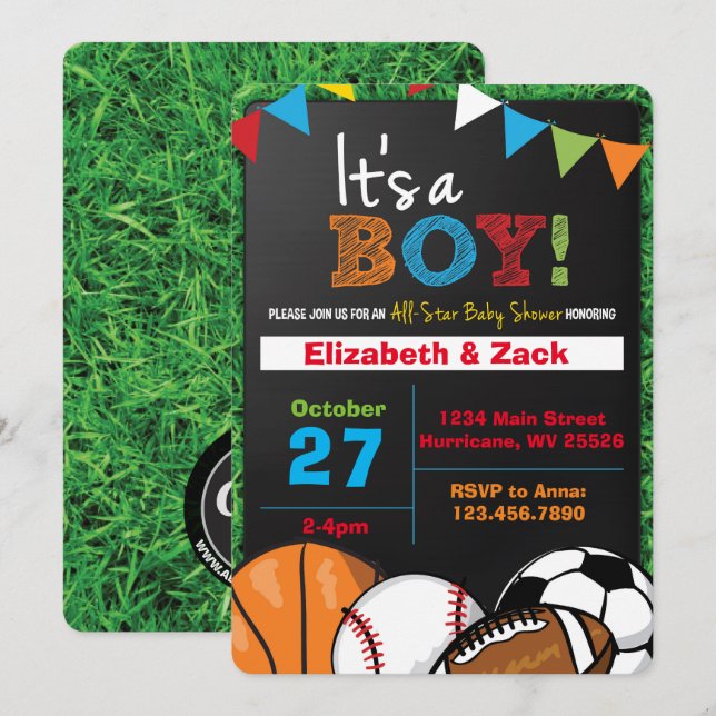 Invitation Baby shower sportif (Devant / Derrière)