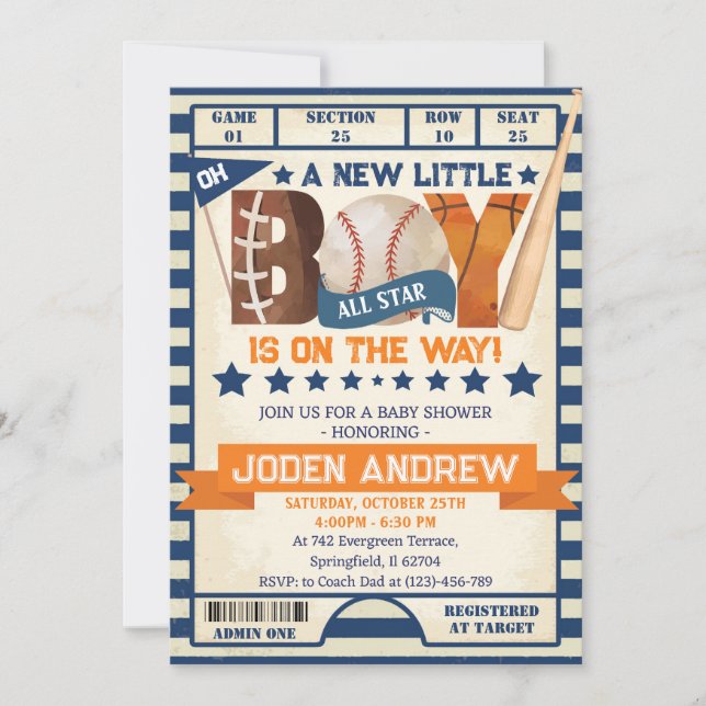 Invitation Baby shower sportif All Star (Devant)