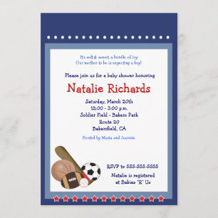 Invitation Baby shower sportif de base-ball étoile 5x7