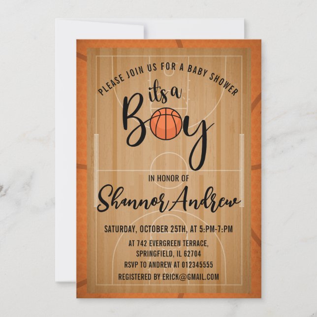 Invitation Baby shower sportif de basket-ball numérique perso (Devant)
