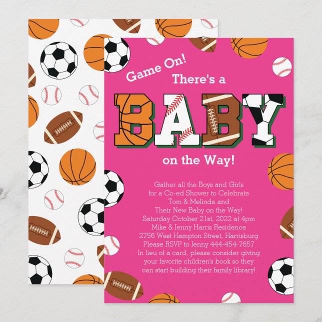 Invitation Baby shower sportif fille rose (Devant / Derrière)