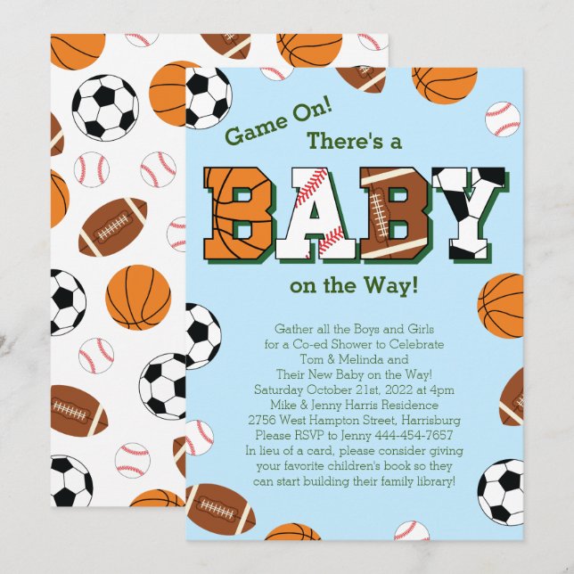 Invitation Baby shower Sportif Thème Co-ed (Devant / Derrière)