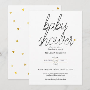 Invitation Baby Shower / Sprinkle Chic Script Cœurs Dorés