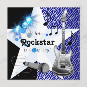 Invitation Baby Shower Star du Rock Bleu Royal