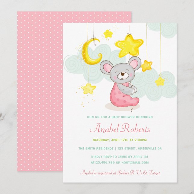 Invitation Baby shower Stars Moon (Devant / Derrière)