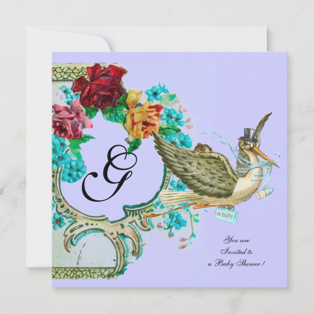 Invitation BABY SHOWER STORE 3 MONOGRAMME blanc (Devant)