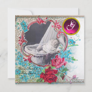 Invitation BABY SHOWER STORE MONOGRAM MODÈLE PHOTO, blanc
