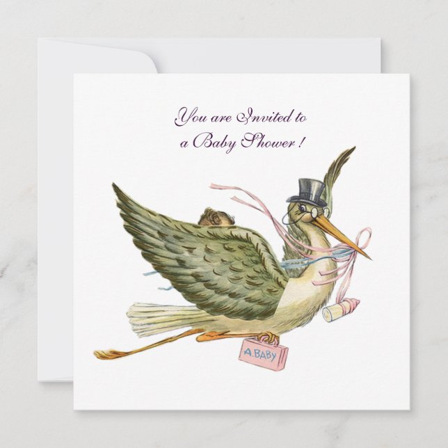 Invitation BABY SHOWER STORK, blanc (Devant)