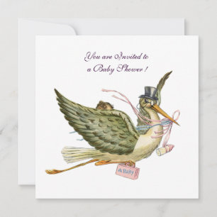 Invitation BABY SHOWER STORK, blanc
