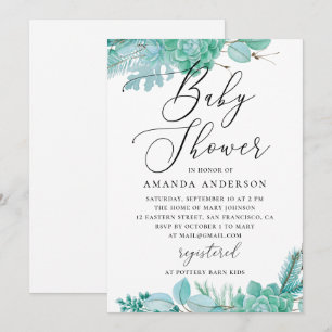 Invitation Baby shower succulent à la menthe d'aquarelle