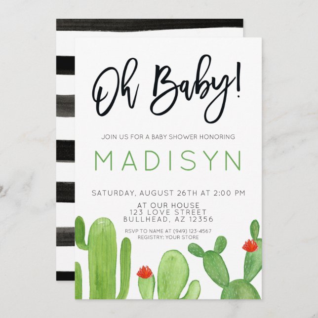 Invitation Baby shower Succulent Cactus Fiesta (Devant / Derrière)