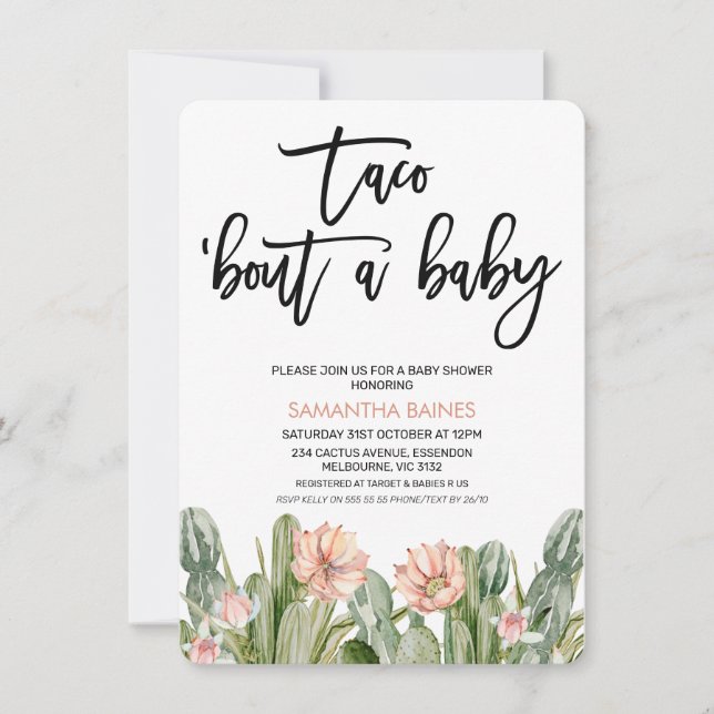 Invitation Baby shower Succulent de Fiesta Cactus Floral Rose (Devant)