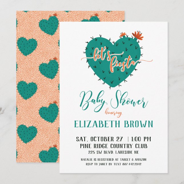 Invitation Baby shower Succulent de Fiesta Coeur (Devant / Derrière)
