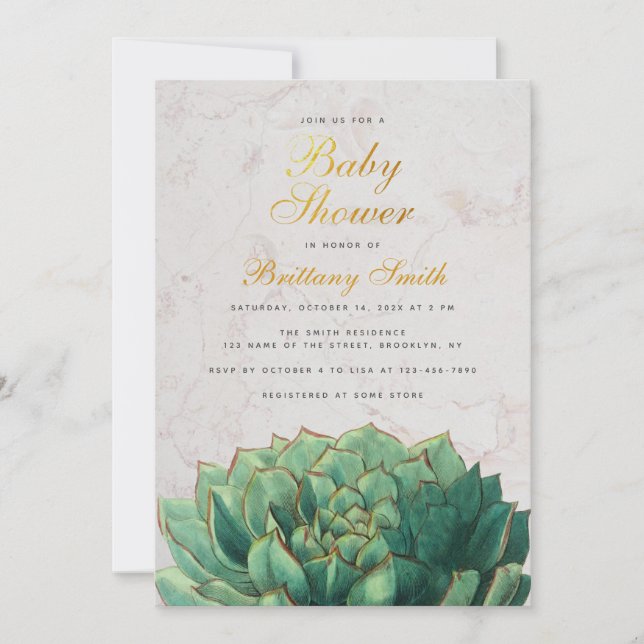Invitation Baby shower Succulent Élégant Vert Neutre Genre (Devant)