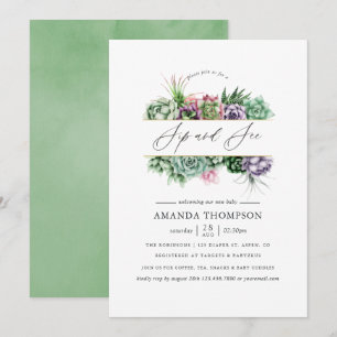 Invitation Baby Shower Succulent Géométrique Sip and See
