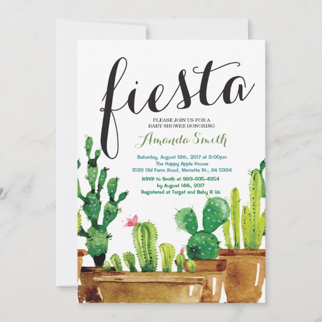 Invitation Baby shower Succulente Cactus Fiesta (Devant)