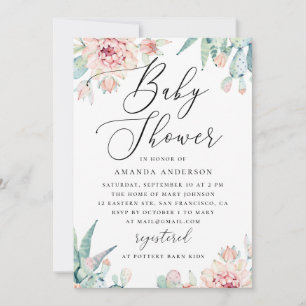 Invitation Baby Shower Succulente Florale   Cactus Boho Éléga
