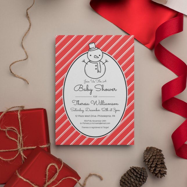 Invitation Baby shower | Sucre de canne hiver Snowman (Créateur téléchargé)