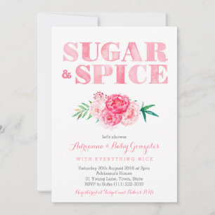 Invitation Baby shower sucre & épices, fleurs d'aquarelle ros