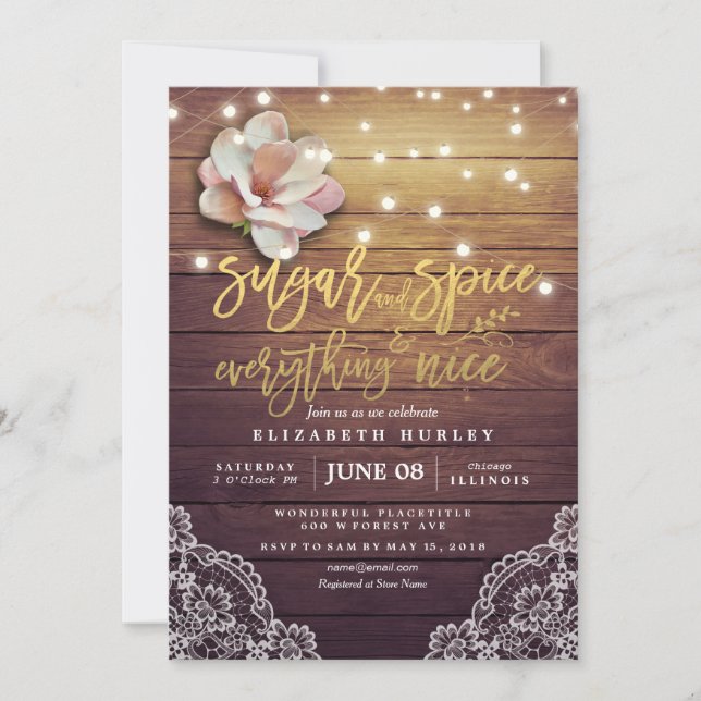 Invitation Baby shower Sucre & épices & Tout Nice Rustique (Devant)