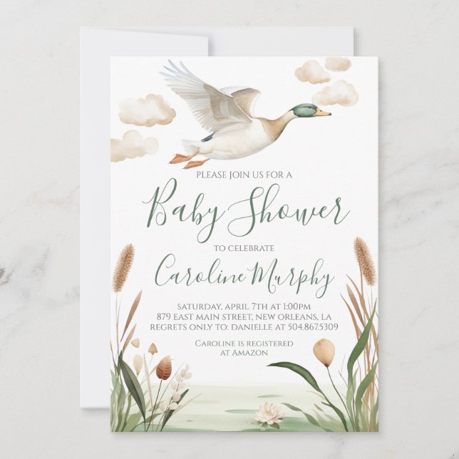 Invitation Baby shower sucré Mallard Canard En vichy (Devant)