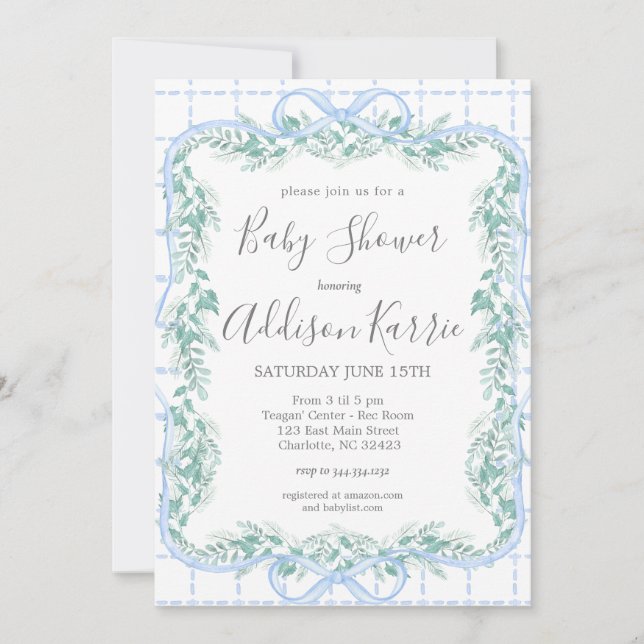 Invitation Baby shower sud de Preppy, Baby shower arc bleu, (Devant)