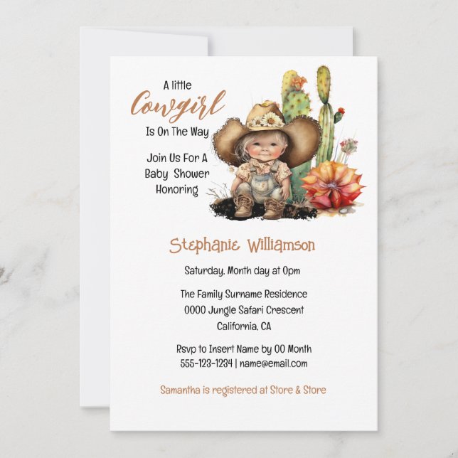 Invitation Baby shower sud du cactus occidental de cowboy (Devant)