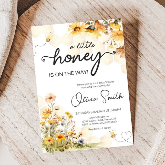 Invitation Baby shower Sunflower Little Honey (Little Honey Sunflower Baby Shower Invitation)