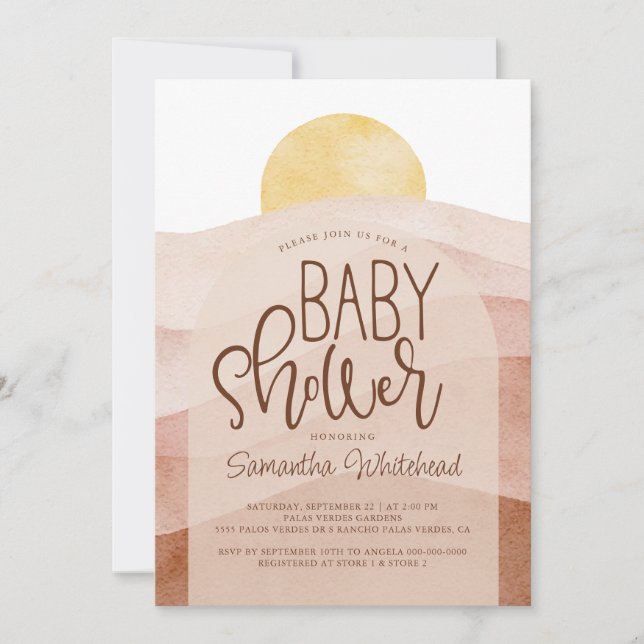 Invitation Baby shower Sunset d'aquarelle du désert (Devant)