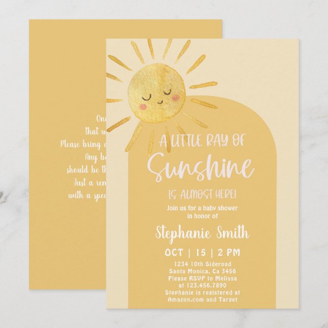 Invitation Baby shower Sunshine (Devant / Derrière)